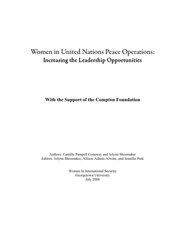 Women in United Nations Peace Operations: Increasing the Leadership Opportunities