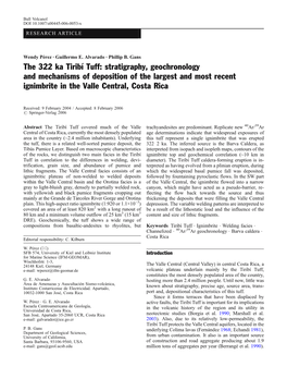 The 322 Ka Tiribí Tuff: Stratigraphy, Geochronology and Mechanisms of Deposition of the Largest and Most Recent Ignimbrite in the Valle Central, Costa Rica