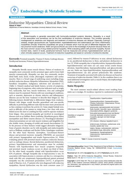 Endocrine Myopathies: Clinical Review Hasan H Yeter* Department of Internal Medicine, Hacettepe University Medical School, Ankara, Turkey