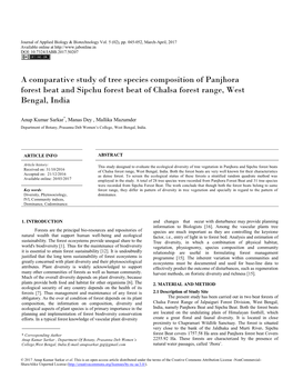 A Comparative Study of Tree Species Composition of Panjhora Forest Beat and Sipchu Forest Beat of Chalsa Forest Range, West Bengal, India