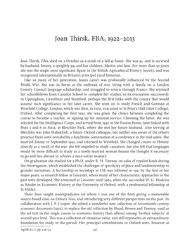Joan Thirsk, FBA, 1922–2013