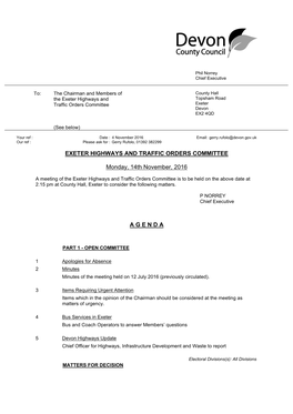 (Public Pack)Agenda Document for Exeter Highways and Traffic Orders