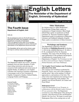 English Letters the Newsletter of the Department of English, University of Hyderabad