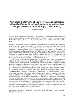 Ammonoid Stratigraphy of Lower Cretaceous Successions Within the Vienna Woods (Kaltenleutgeben Section, Lunz Nappe, Northern Calcareous Alps, Lower Austria)