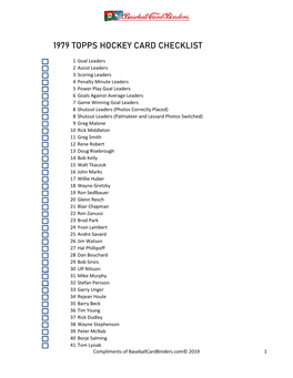 1979 Topps Hockey Card Checklist