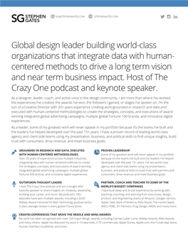 Global Design Leader Building World-Class Organizations That Integrate Data with Human- Centered Methods to Drive a Long Term Vision and Near Term Business Impact