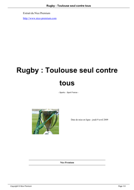 Rugby : Toulouse Seul Contre Tous