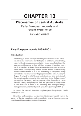CHAPTER 13 Placenames of Central Australia Early European Records and Recent Experience RICHARD KIMBER