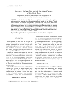 Community Analysis of the Moths in the Gotjawal Terrains of Jeju Island