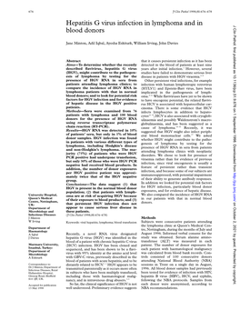 Hepatitis G Virus Infection in Lymphoma and in Blood Donors