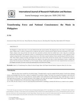 Transforming Force and National Consciousness: the Music in Philippines