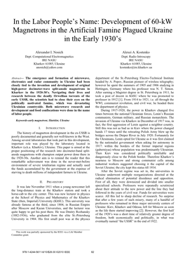 Development of 60-Kw Magnetrons in the Artificial Famine Plagued Ukraine in the Early 1930’S