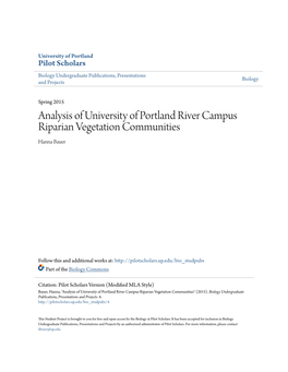 Analysis of University of Portland River Campus Riparian Vegetation Communities Hanna Bauer