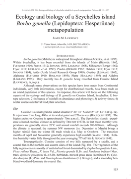 Ecology and Biology of a Seychelles Island Borbo Gemella Metapopulation