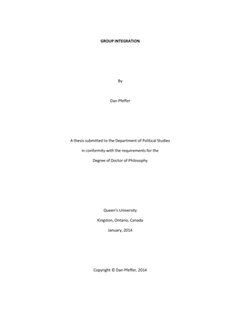 GROUP INTEGRATION by Dan Pfeffer a Thesis Submitted to The