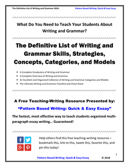 The Definitive List of Writing and Grammar Skills, Strategies, Concepts, Categories, and Models
