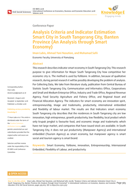 Analysis Criteria and Indicator Estimation Smart City in South