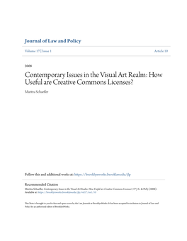 Contemporary Issues in the Visual Art Realm: How Useful Are Creative Commons Licenses? Maritza Schaeffer