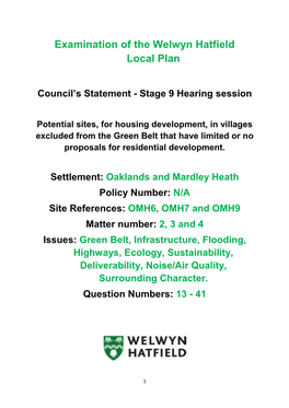 Examination of the Welwyn Hatfield Local Plan