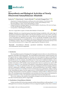 Biosynthesis and Biological Activities of Newly Discovered Amaryllidaceae Alkaloids