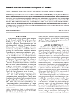 Holocene Development of Lake Erie