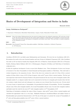 Basics of Development of Integration and Series in India