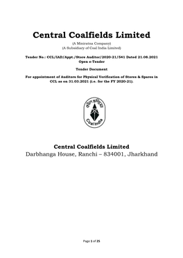 Central Coalfields Limited (A Miniratna Company) (A Subsidiary of Coal India Limited)