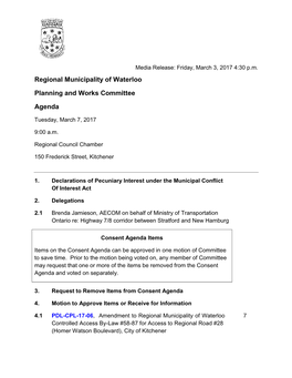 Regional Municipality of Waterloo Planning and Works Committee