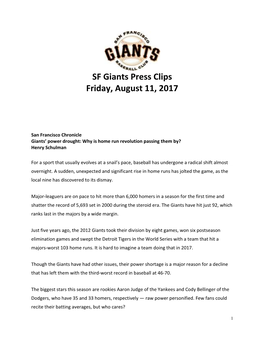 SF Giants Press Clips Friday, August 11, 2017