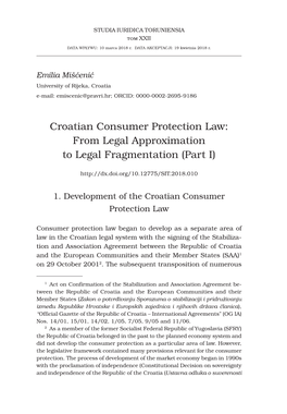 Croatian Consumer Protection Law: from Legal Approximation to Legal Fragmentation (Part I)