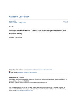 Collaborative Research: Conflicts on Authorship, Ownership, And