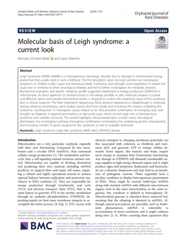 Molecular Basis of Leigh Syndrome: a Current Look Manuela Schubert Baldo* and Laura Vilarinho