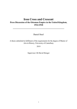 Iron Cross and Crescent Press Discussion of the Ottoman Empire in the United Kingdom, 1914-1918