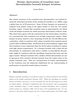 Seismic Observations of Transition Zone Discontinuities Beneath Hotspot Locations