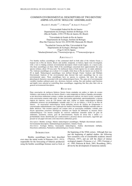 Common Environmental Descriptors of Two Benthic Amphi-Atlantic Mollusc Assemblages