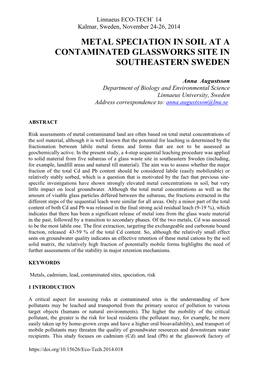 Metal Speciation in Soil at a Contaminated Glassworks Site in Southeastern Sweden