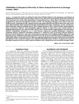 Nitidulidae (Coleoptera) Diversity in Three Natural Preserves in Portage County, Ohio1