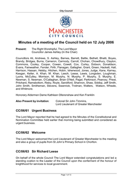 Minutes of the Council Meeting on 12 July 2006
