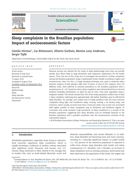 Sleep Complaints in the Brazilian Population Impact of Socioeconomic Factors