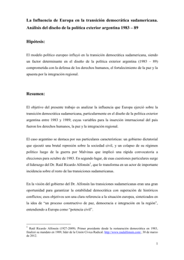 La Influencia De Europa En La Transición Democrática Sudamericana