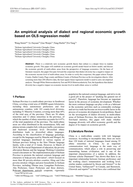 An Empirical Analysis of Dialect and Regional Economic Growth Based on OLS Regression Model