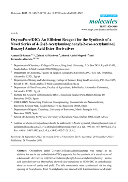 Oxymapure/DIC: an Efficient Reagent for the Synthesis of a Novel Series of 4-[2-(2-Acetylaminophenyl)-2-Oxo-Acetylamino] Benzoyl Amino Acid Ester Derivatives