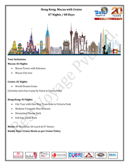 Hong Kong, Macau with Cruise 07 Nights / 08 Days