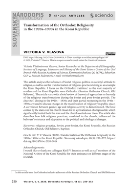 Transformation of the Orthodox Religiosity in the 1920S–1990S in the Komi Republic