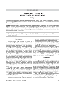 Laboratory Examination in Nerve Agent Intoxication