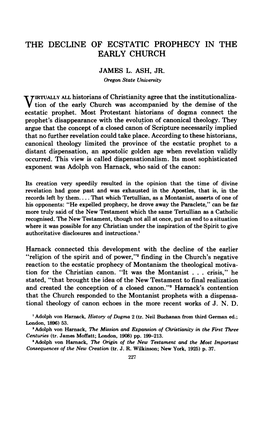 The Decline of Ecstatic Prophecy in the Early Church