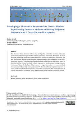 Developing a Theoretical Framework to Discuss Mothers Experiencing Domestic Violence and Being Subject to Interventions: a Cross-National Perspective