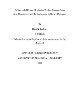 Differential GPS As a Monitoring Tool on Volcano Santa Ana (Illamatepec) and the Coatepeque Caldera, El Salvador