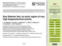 East Siberian Sea, an Arctic Region of Very High Biogeochemical Activity