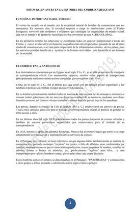 Hitos Relevantes En La Historia Del Correo Paraguayo